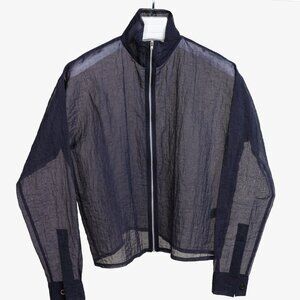 Cottweiler Textured Sheer Black Zip Mock Neck Boxy Shirt